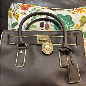 Fashion Dark Brown Satchel with Gold Accents with Dust bag